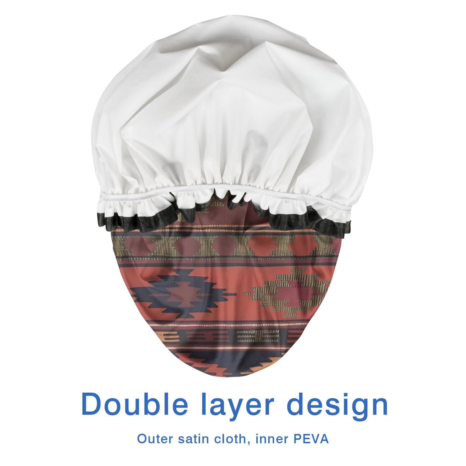 Shower Caps,Boho Multicolor Ethnic Pattern with Geometric Shapes Waterproof Shower Cap for Women 4 Pieces,Double Reusable Hair Cover for Shower PEVA Elastic Stretch Hem