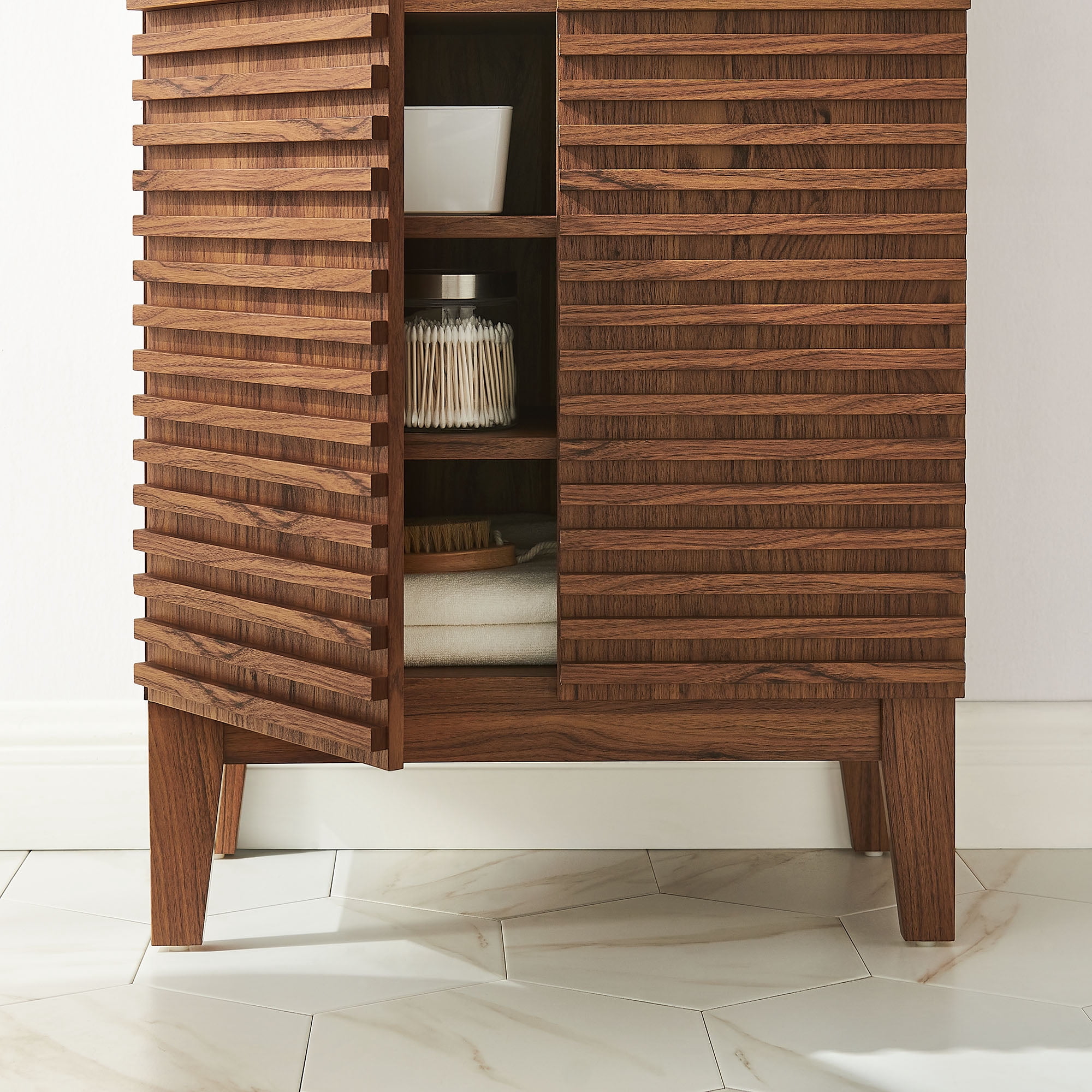 Modway Render Freestanding Bathroom Storage Cabinet in Brown