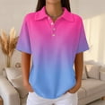 thumbnail image 2 of Women's Waffle Knit Polo Shirt Collared Short Sleeve Button Down Gradient Shirts Soft Breathable Lightweight Casual Summer Tee, S, C06 Blue, 2 of 8
