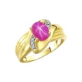 thumbnail image 3 of RYLOS Bagues pour Femmes Bague en Argent Plaquée Or 14K Pierre Précieuse Ovale 9X7MM et Diamants Design Classique Rubis Étoilé Bijoux pour Femmes Taille 8, 3 of 7