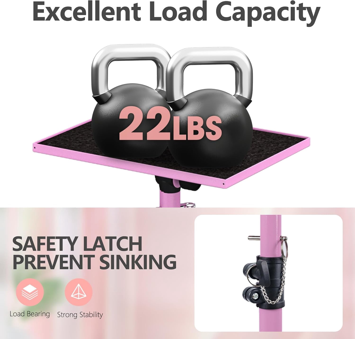 Projector Stand Tripod, Laptop Tripod Stand Adjustable Height from 23.5 to 63.5 inches with Gooseneck Phone Holder, Laptop Floor Stand for Office, Home, Stage, Studio, DJ Racks Holder Mount,Pink
