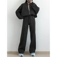 thumbnail image 4 of Women's 2 Piece Outfits Oversized Sweatsuit Zip Up Long Sleeve Sweatshirt with Wide Leg Sweatpants Black L, 4 of 8