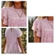 thumbnail image 5 of Blusa de mujer con cuello redondo y manga con volantes, estampado fluido, holgado, informal, de gasa, color rosa M, 5 of 6