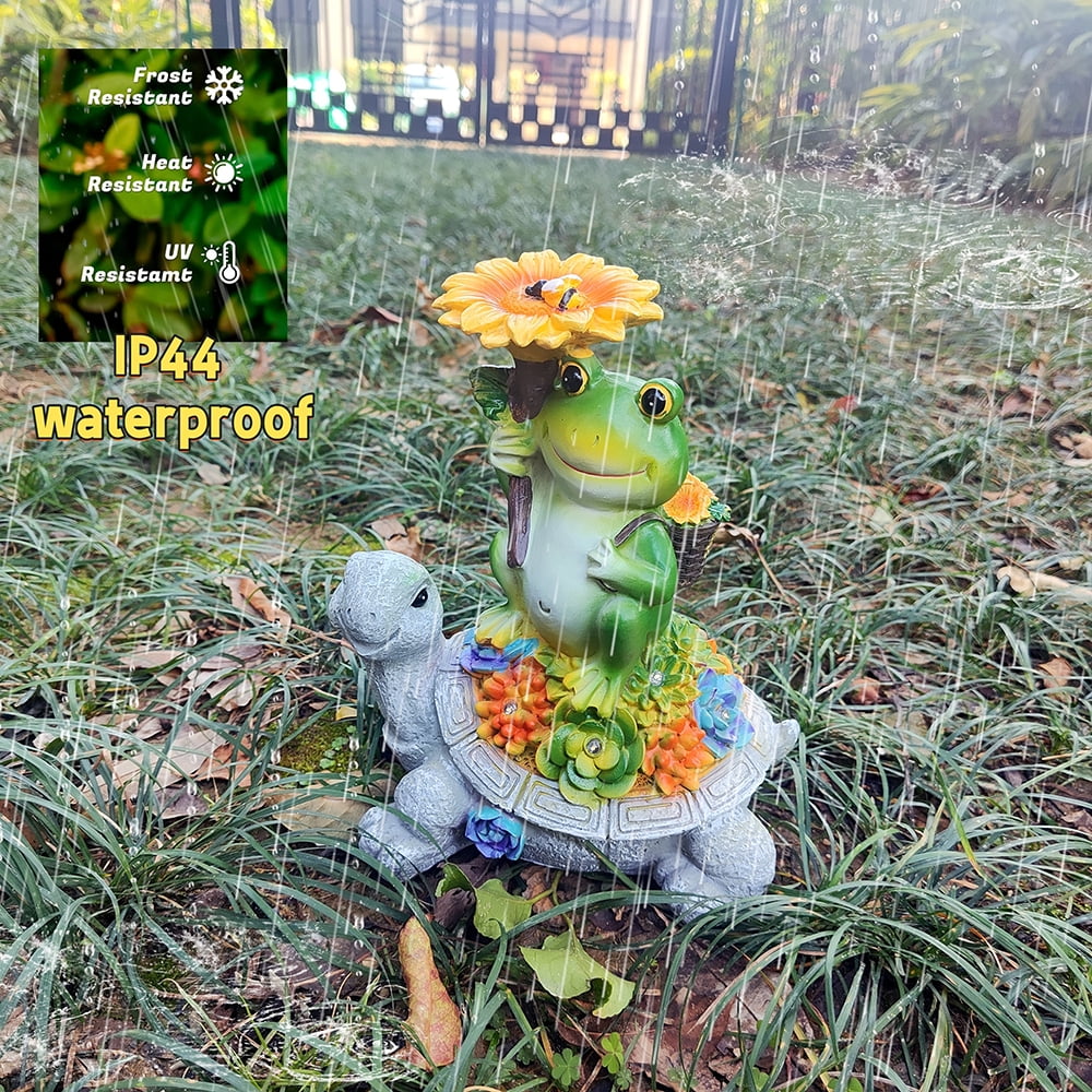 10 Inch Solar Turtle Garden Statue Outdoor Decor Animal Figurine Light for Patio Yard Outside Home Art Ornament Gifts