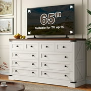 White Dresser for Bedroom with 10 Drawers Farmhouse Wood Dresser with Smooth Metal Rail,Antique White