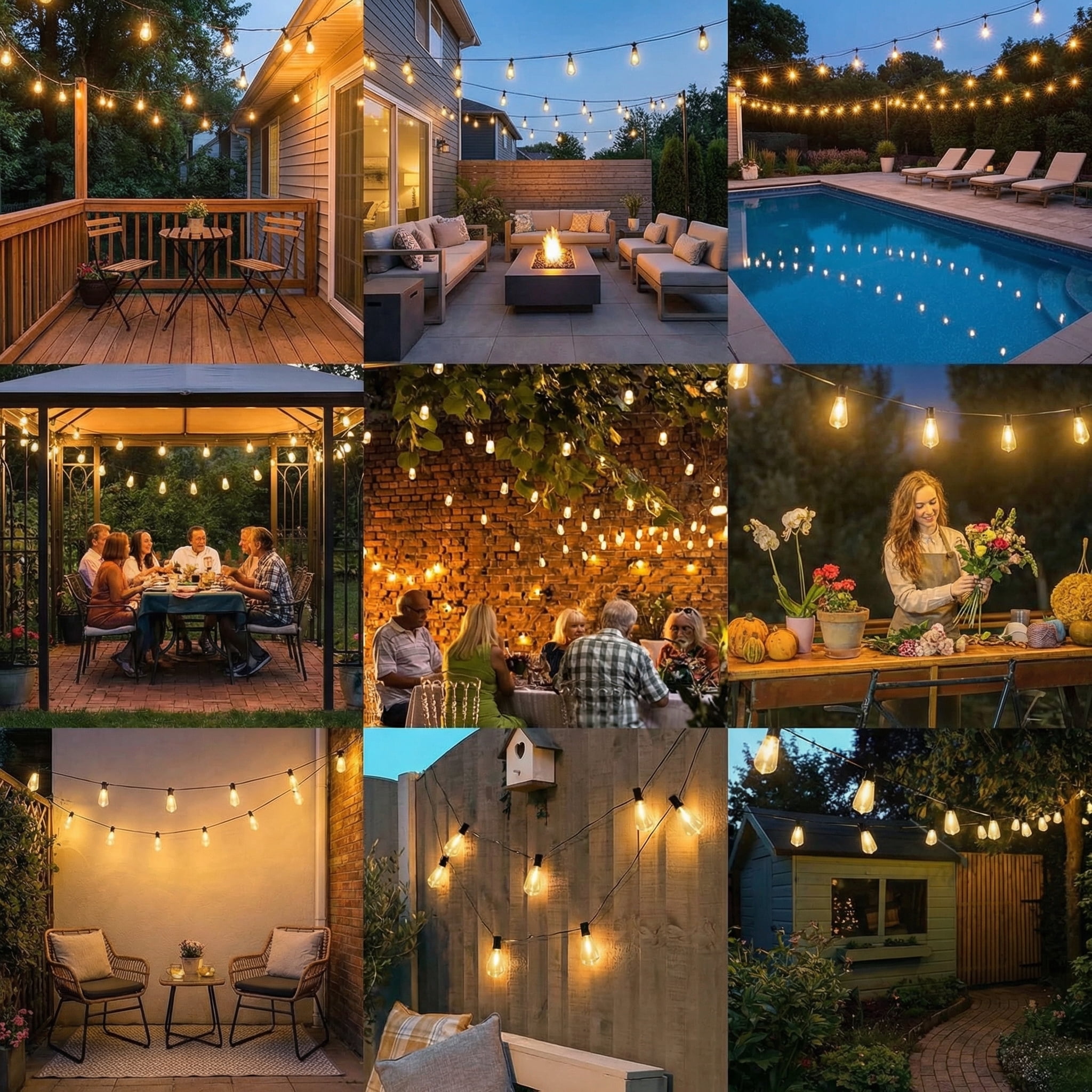 Nordic Hygge LED Outdoor String Lights 100FT Patio Lights with 52 Shatterproof ST38 Vintage Edison Bulbs