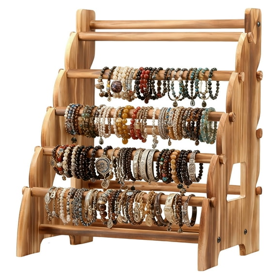 Wooden Bracelet Holder 8 Tiers Jewelry Bracelet Display Stand for 240 Bangles & Scrunchies for Jewelry Bangle Hair Rope 11.81*9.84*14.96in