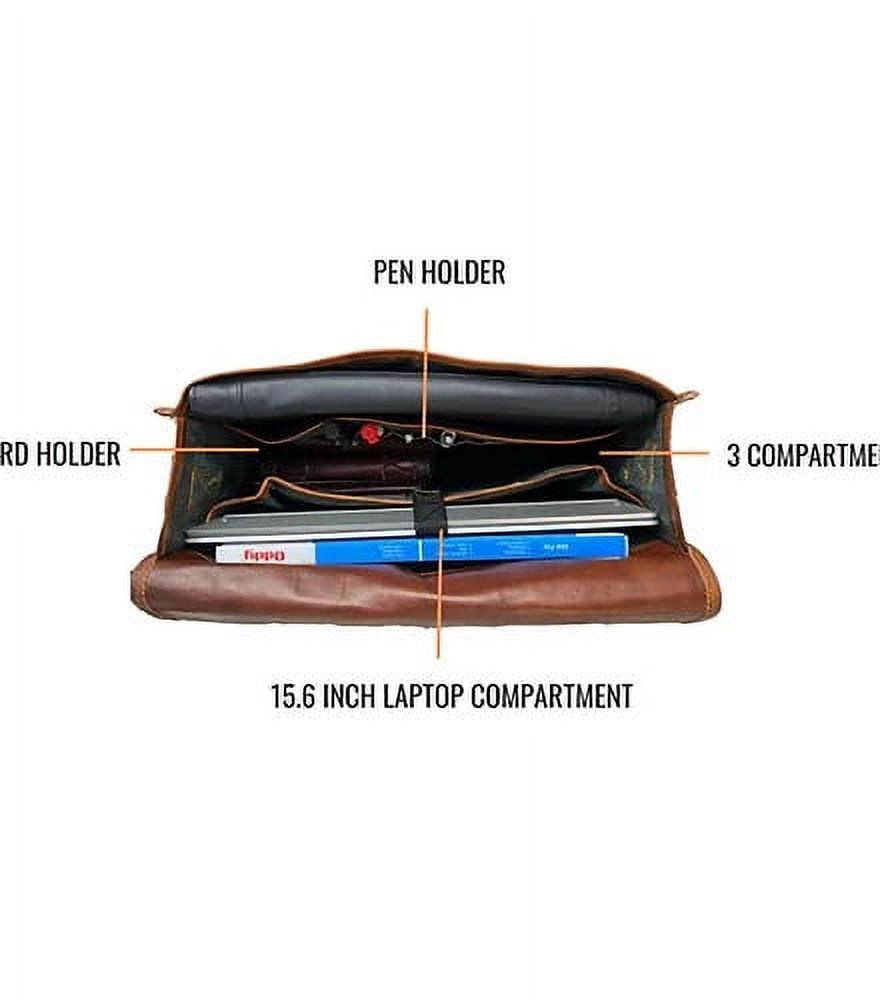 Jaald 16" Leather Messenger Bag Laptop Crossbody Shoulder Side Bag Satchel Gift for Men Women Office Work Briefcase