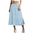 thumbnail image 2 of Women's Midi Skirts Elastic Waist Linen Blend Skirts Casual Daily Style Lightweight Breathable Drawstring Tiered Ruffle Hem Loose Fit Skirts, 2 of 5