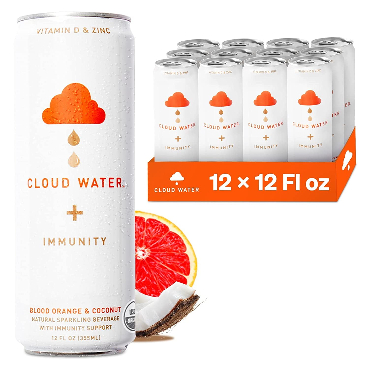 Cloud Water Low Sugar Sparkling Water with Immunity Support, Blood