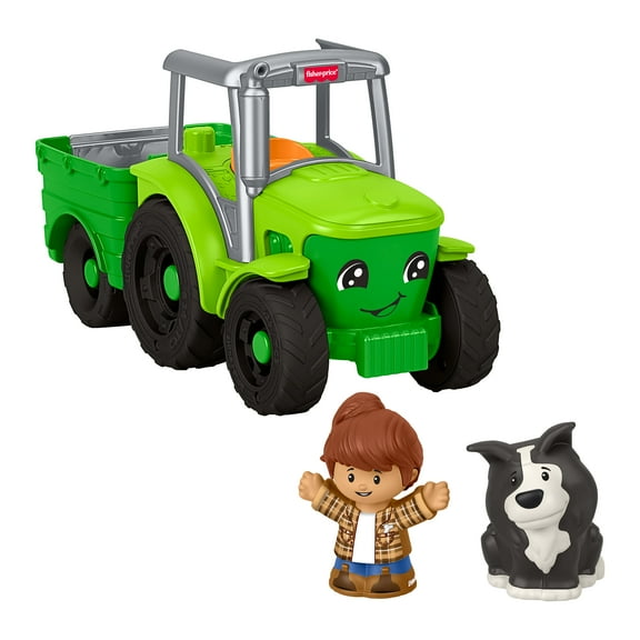 Fisher-Price Little People Push & Play Tractor, Musical Toy Farm Vehicle & 2 Figures for Toddlers