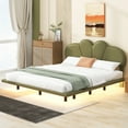 thumbnail image 2 of Euroco Queen Size Upholstery Floating Bed with LED Lights, PU Leather Headboard Platform Bed for Kids Teens Adults, Green, 2 of 10