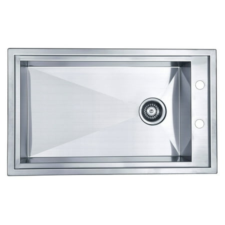 Square Mounting Holes - Dawn® Dual Mount Single Bowl Square Sink with Side Drain Hole & Two Pre-cut Faucet Holes on Side