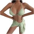 thumbnail image 1 of Wancir Swimsuits for Women 2025 - Women's Solid Color Sexy Bikini Backless Drawstring Strap Split Swimsuit Three Piece Set, 1 of 5