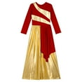 thumbnail image 4 of LiiYii Kids Girls Liturgical Praise Dance Bodysuit Metallic Color Block Patchwork Long Sleeve Dancewear Red 14, 4 of 6