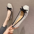thumbnail image 2 of Wensltd Women Mesh Ballet Flats Square Toe Bow Slip On Flat Shoes Breathable Dot Mesh Upper Spring Summer Daily Walking Beige, 2 of 7