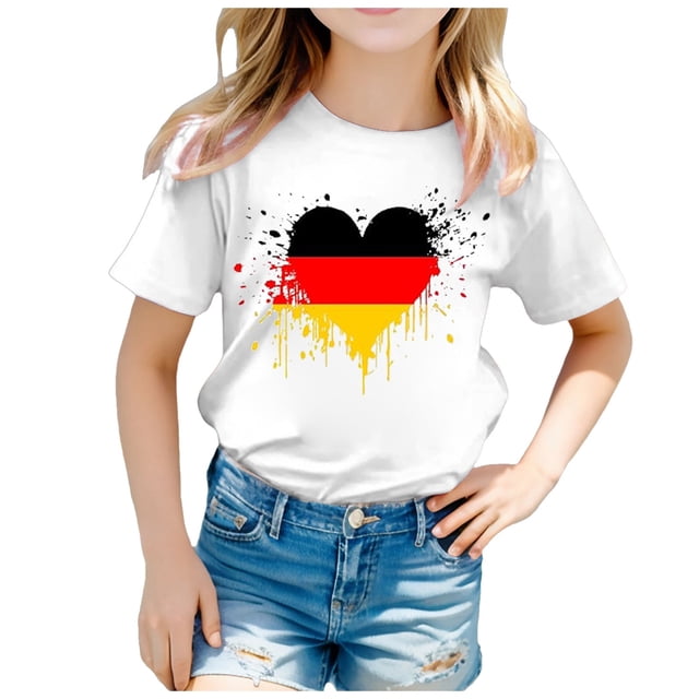 SXcggal One Drapeau d'Allemagne Imprimé Manches Courtes Col Rond T-Shirt Floral Tendance Mode Chemise de Base Mignon Confortable Beaux Hauts pour Filles