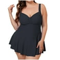 thumbnail image 2 of BLTIBY Womens Swimsuits Solid Color Slim Tummy Control Plus Size Swimsuit V Neck Sleeveless Bikini Bathing Suit One-Piece Swimwear Black M, 2 of 6