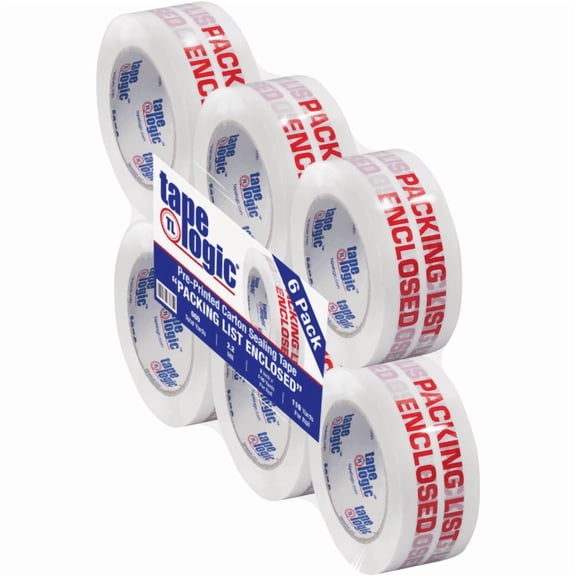 Tape Logic® Packing List Enclosed Preprinted Carton Sealing Tape, 3" Core, 2" x 110 Yd., Red/White, Case Of 6