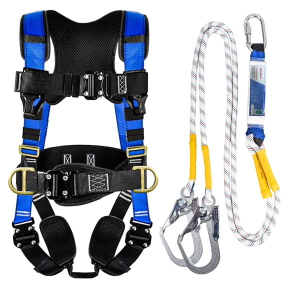Auckpure Safety Harness Fall Protection - Roofing Harness Kit Men Full Body Construction Harness with Lanyard for Work Upgrade 4 Quick Buckles