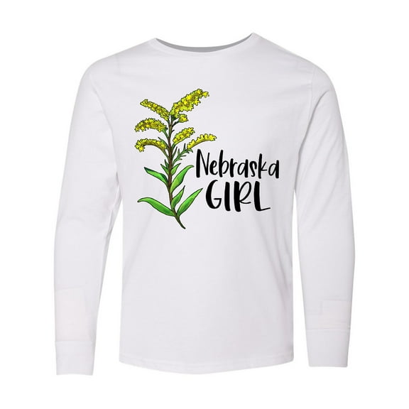 Inktastic Nebraska Girl Goldenrod Flower Long Sleeve Youth T-Shirt