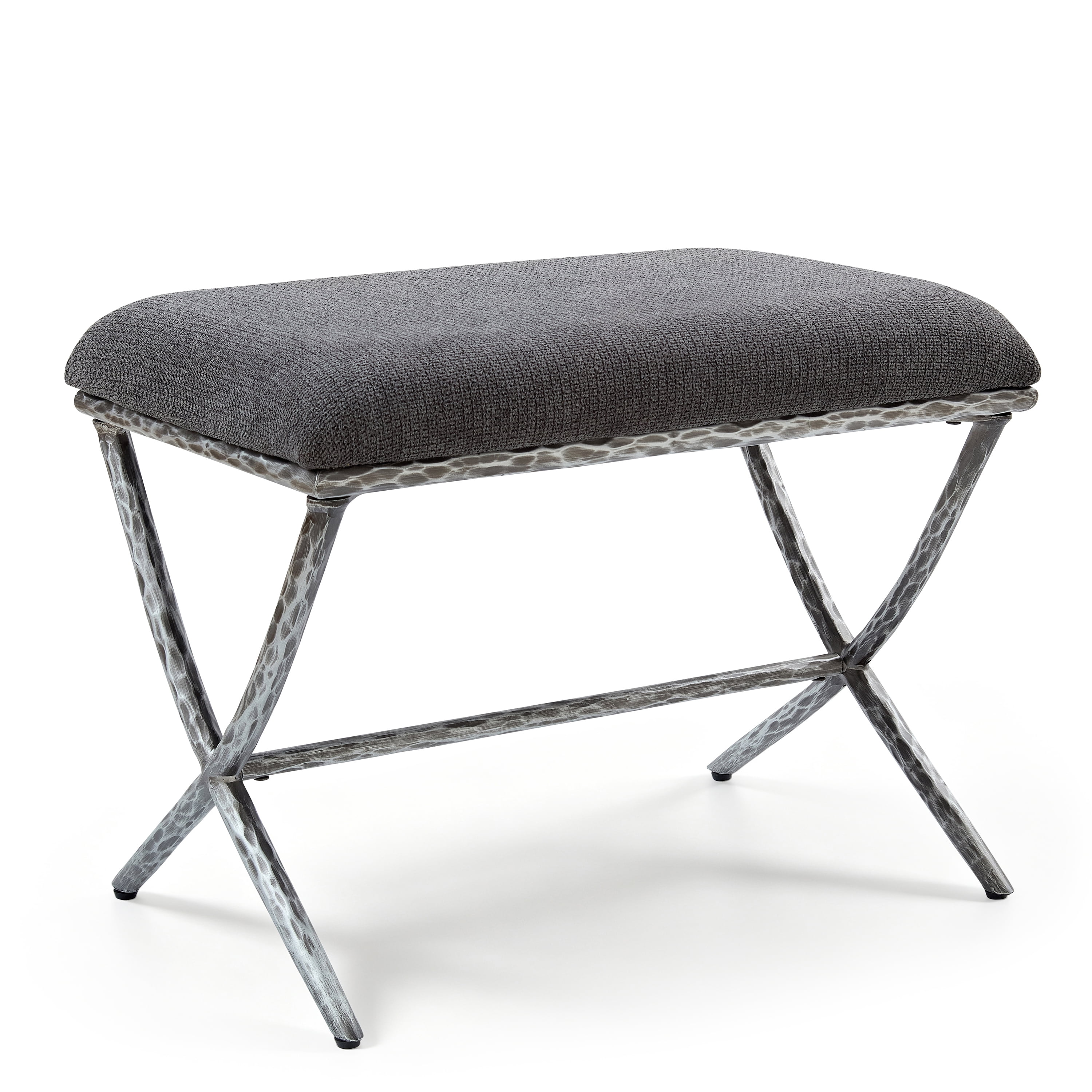 Euroco Upholstered Ottoman Bench,Modern Footrest with Hammered Metal Legs & X-Base for Living Room Bedroom,Gray