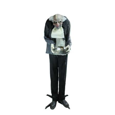 5.5' Motion Activated Lighted Standing Man Holding a Tray Animated Halloween Decoration with Sound