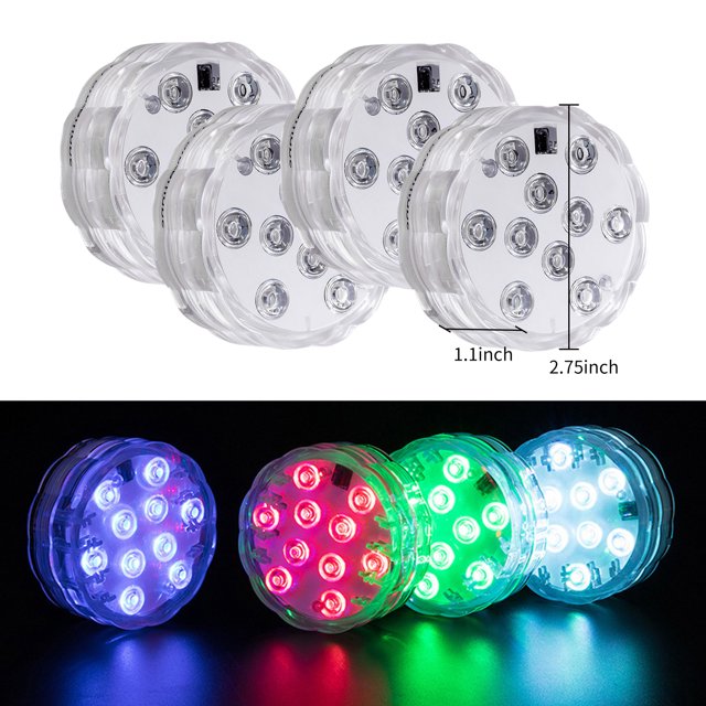 4PCS Luces LED sumergibles con controles remotos RGB 16 colores a prueba de agua yeacher Luces led