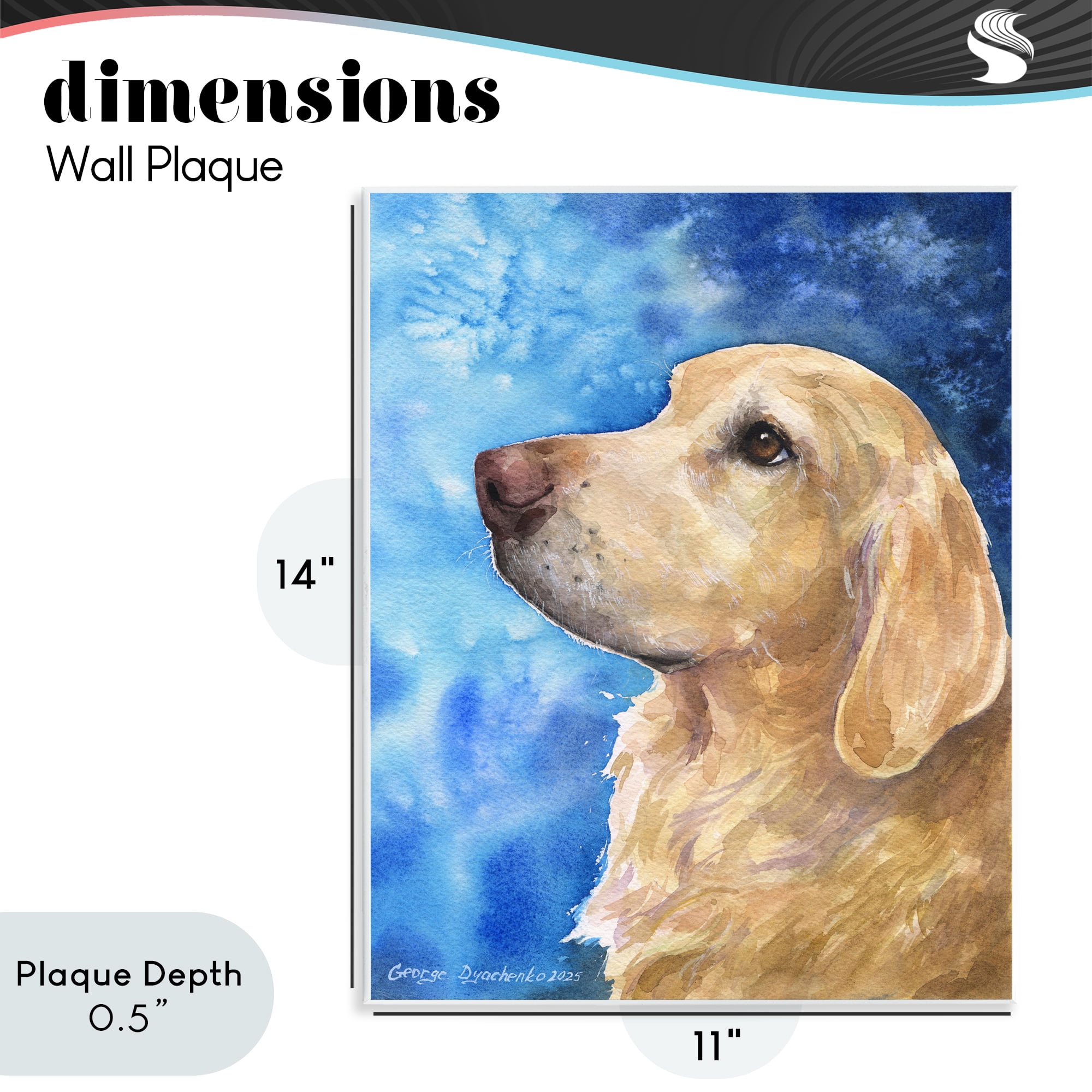 Stupell Industries Golden Retriever Portrait on Azure Wall Plaque Art, design by George Dyachenko