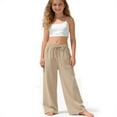 thumbnail image 2 of ZHOGXU Classic Solid Color Elastic Waist Drawstring Wide Leg Jogger Kids Girls Pants With Pocket Back To School Wear, 2 of 4
