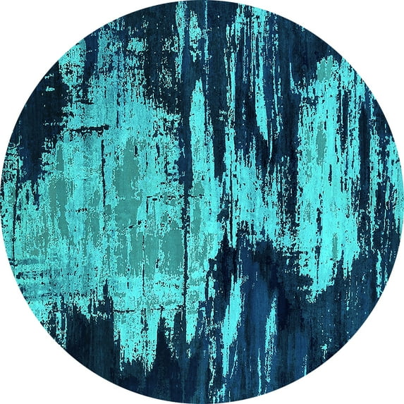 Ahgly Company Indoor Round Oriental Turquoise Blue Industrial Area Rugs, 3' Round