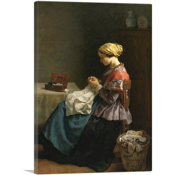 ARTCANVAS The Little Couturiere 1858 Canvas Art Print by Jules Breton - Size: 26" x 18" (0.75" Deep)