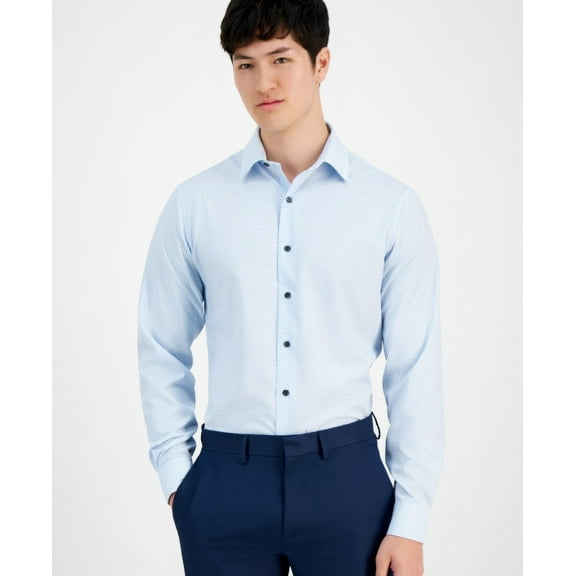 Alfani Mens Slim fit Dress Shirt XL 17-17.5 34-35 Blue White Geometric