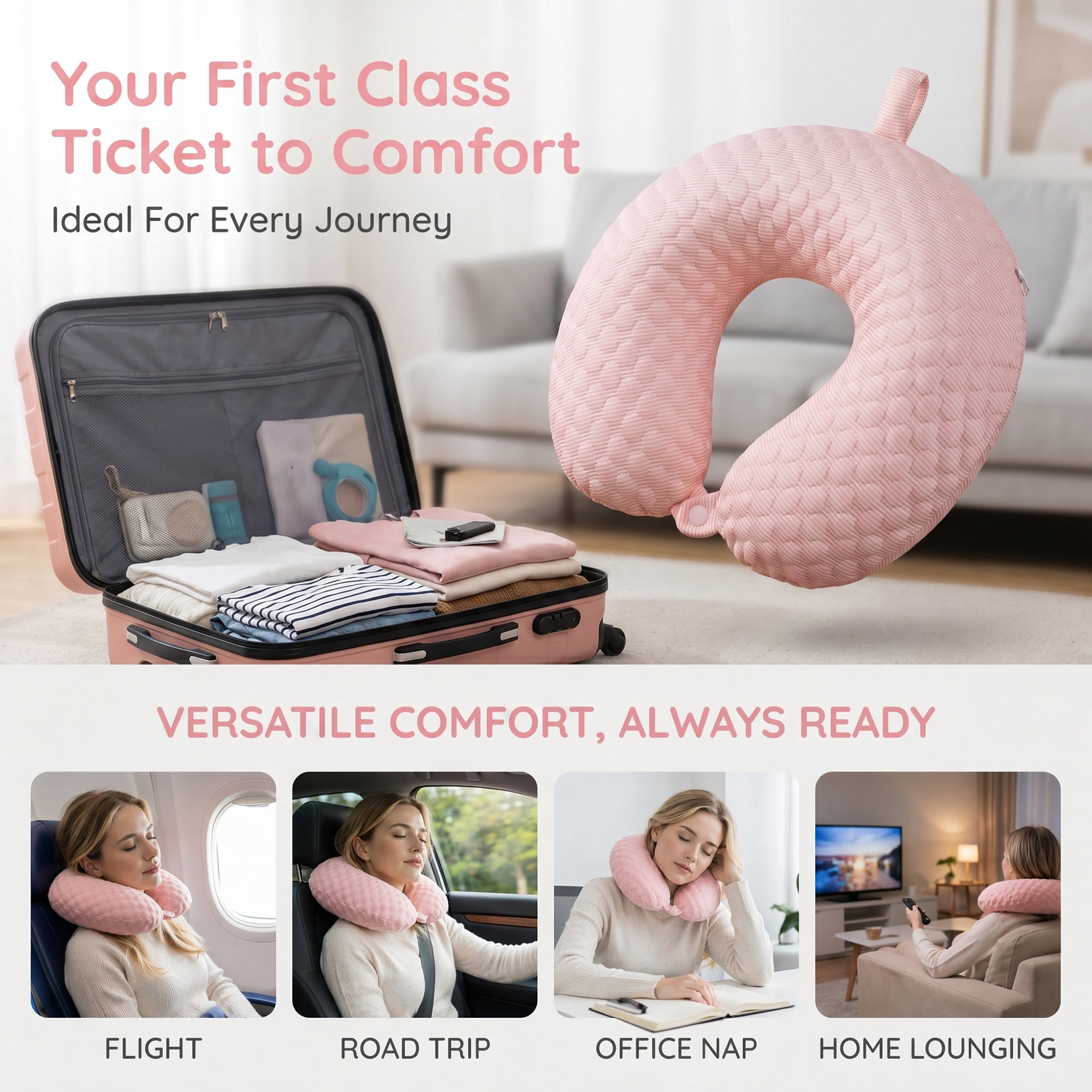 Unique Bargains Memory Foam U Shape Travel Neck Pillow for Office Naps Pink 12"x12"x4"