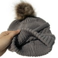 thumbnail image 6 of Dyfzdhu Women Solid Stitching Outdoor Plush Hats Crochet Knit Beanie Cap Button Peaked Gray, 6 of 7