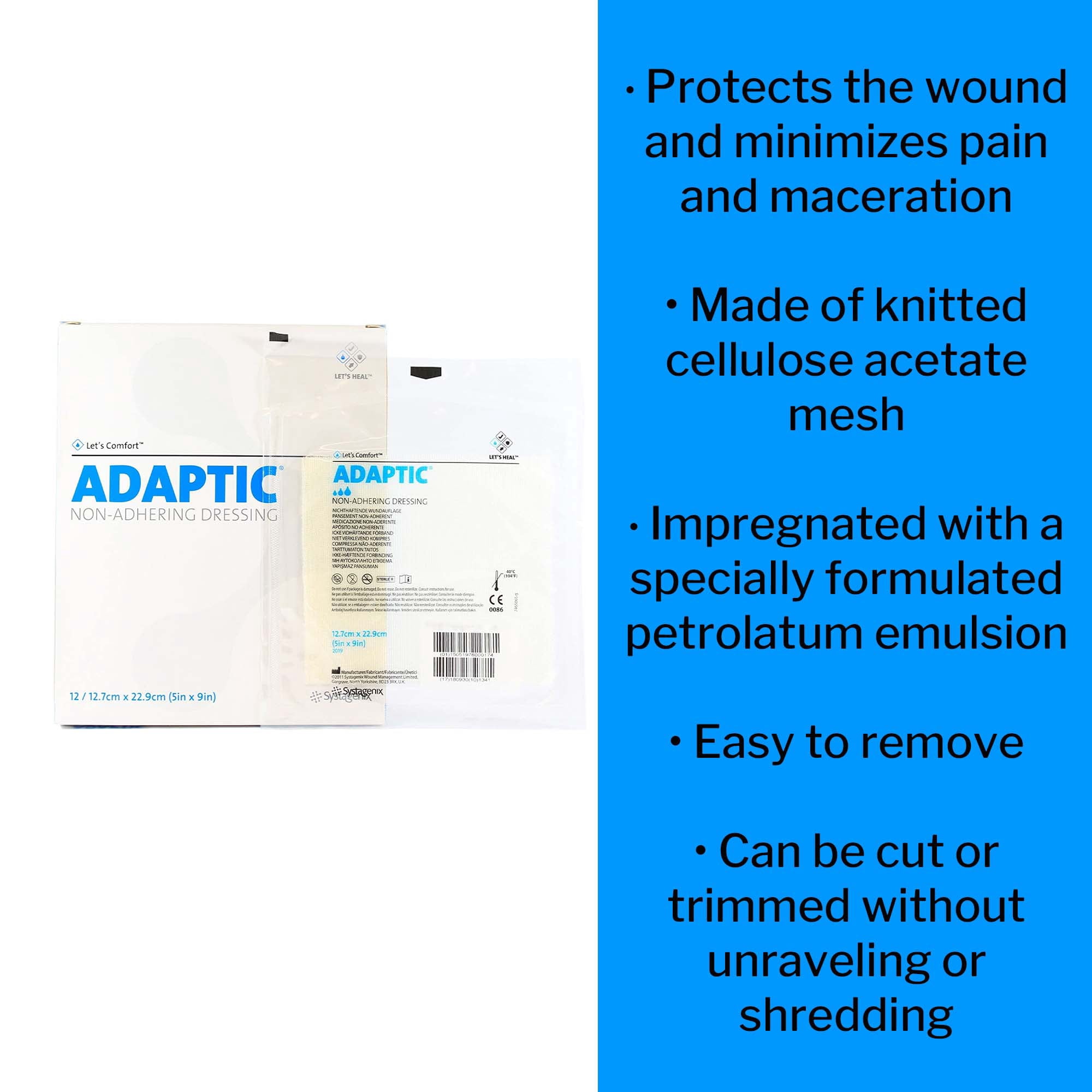 Adaptic Non-Adherent Dressing, Rectangle, Sterile, 5 in x 9 in, 12 Count, 1 Pack