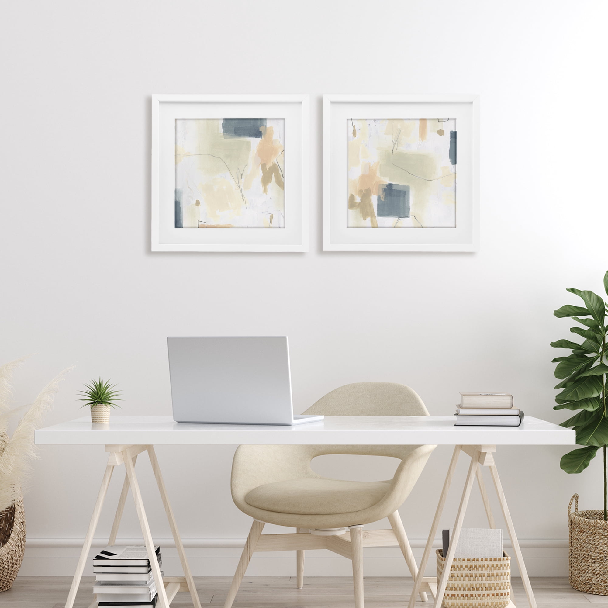 Stupell Industries Muted Plaster Line 2 Piece White Framed Print Under Glass Set, design by June Erica Vess