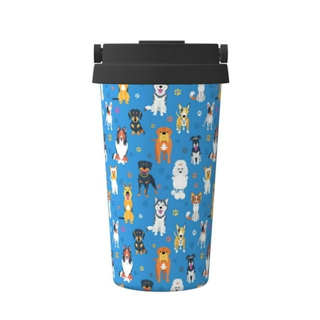 

Uemuo Cute Dogs Print Carry Insulated Coffee Mug Travel Mug with Hidden Handle Insulated Coffee Flask Leak-proof Travel Mug Insulated Mug for Office