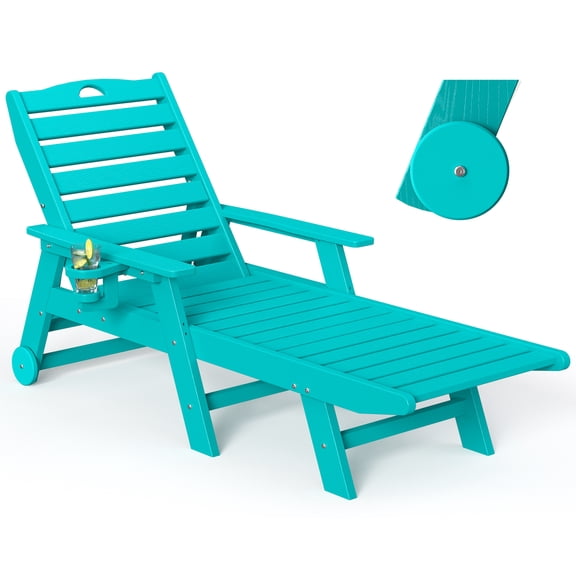 Nalone Chaise Lounge Outdoor 5-Position Adjustable Backrest, HDPE Lounge Chair for Outside for Patio Poolside Deck Beach Backyard Aruba