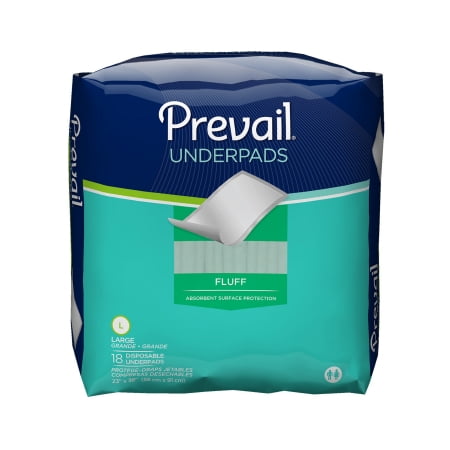 18 Inch Disposable - Prevail Disposable Underpad Fluff Moderate Absorbency 23 x 36 Inch, 4 Packs of 18