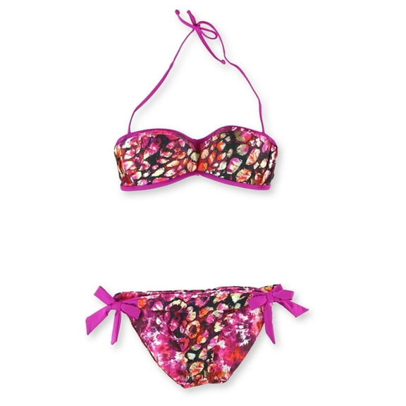 Becca Womens Printed Push Up Reversible 2 Piece Bikini, Purple, Medium