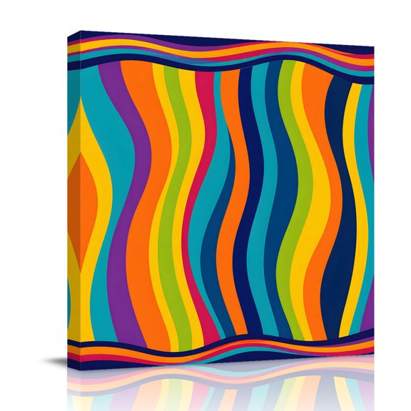 Canvas Wall Art, Abstract Minimalist Art Framed Canvas Prints for Living Room Bathroom, Colorful Fluid Wave Stripes Boho Gallery Wrapped Wall Decor for Home Office, Gifts, 12"x12" Ship Next Day