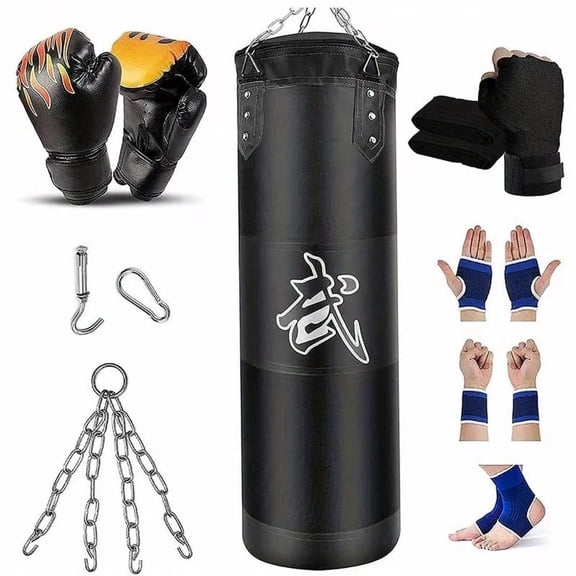 Punching Bag For Adults Unfilled Heavy Punching Bag, Boxing Bag Set With Punching Gloves, Wraps, Chain, Ceiling Hook For MMA Kickboxing Boxing Karate Muay Thai Taekwondo