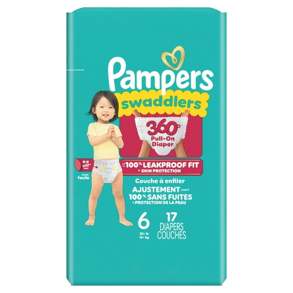 Pampers Diapers - Swaddlers 360° - Size 6, up to 100% Leakproof Comfy Dry Fit, EZ Off Tabs Designed for Easy Changes, Pull On Diaper