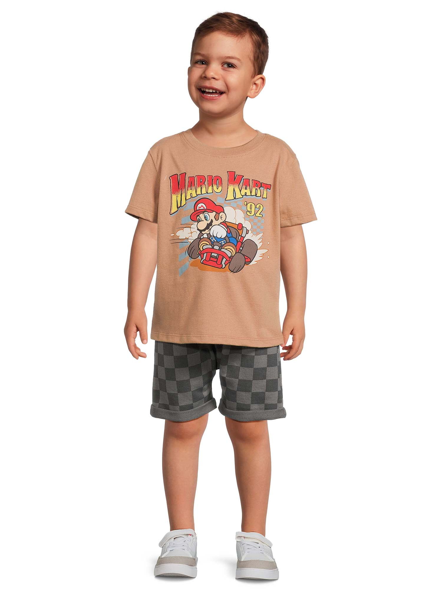 Nintendo Boys Mario Kart Checkered Graphic Tee and Shorts, 2-Piece Set, Size 12M-5T