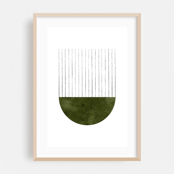 Olive green abstract shapes - Mixed Media Minimalist Abstract Geometric Modern Art Line Art Pattern Oak Framed Wall Art Print 20 x 30 inches