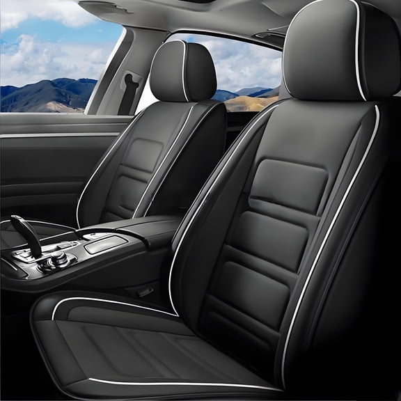 Full Set Car Seat Covers Compatible with Hyundai Santa Cruz 2022-2025 Faux Leather Seat Cushion 2 Rows 5 Seats Waterproof Anti-Slip Automotive Interior Accessories (Black&White)