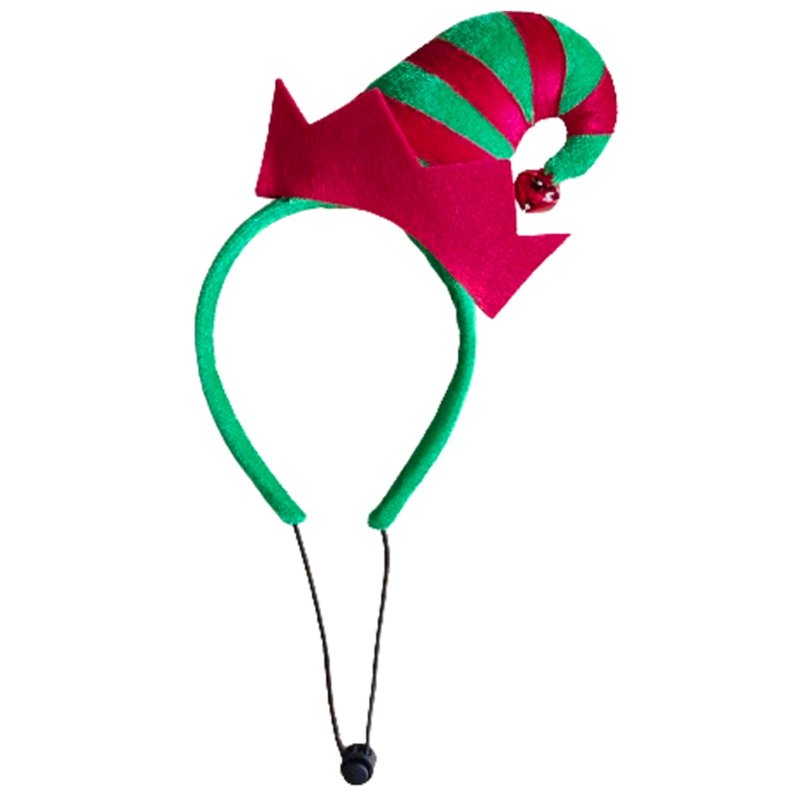 Christmas Pet Elf Hat Headband Red Green Striped Elf Hat with Red Jingle Bell Holiday Pet Accessory Cat Dog Party Hat Adjustable Santa Hat with Elastic Strap for Small Medium Dogs Cats Cosplay M