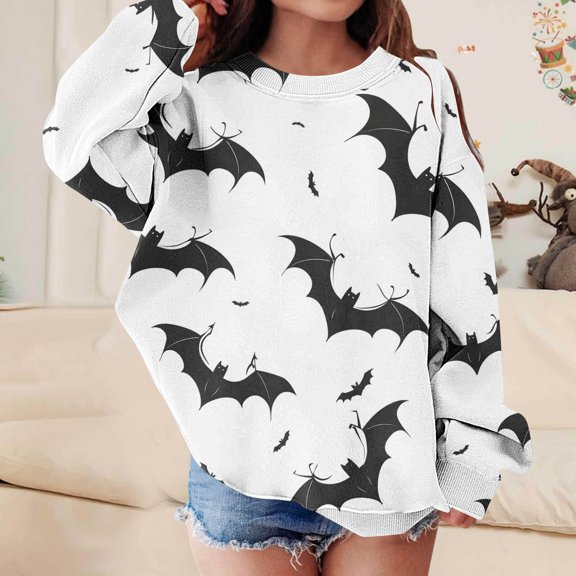 Piuwrlz Kid Halloween Pattern Hoodies Girls No Hat Sweatshirts Long Sleeve Pullover Multicolor Size 10-11Years