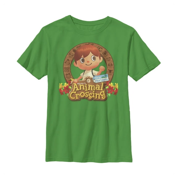 Boy's Nintendo Animal Crossing New Horizons Frame  Graphic Tee Kelly Green Small